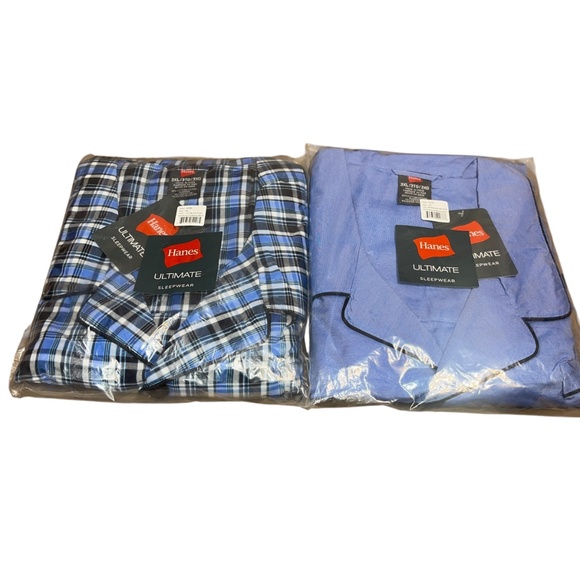 Hanes Ultimate Men's Pajama Set 3XL Blue & Blue Plaid Lot of 2 Pairs New in Pack - Picture 1 of 8